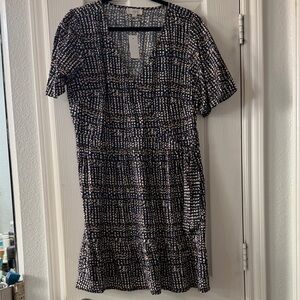 LOFT Black and White Textured Midi Dress